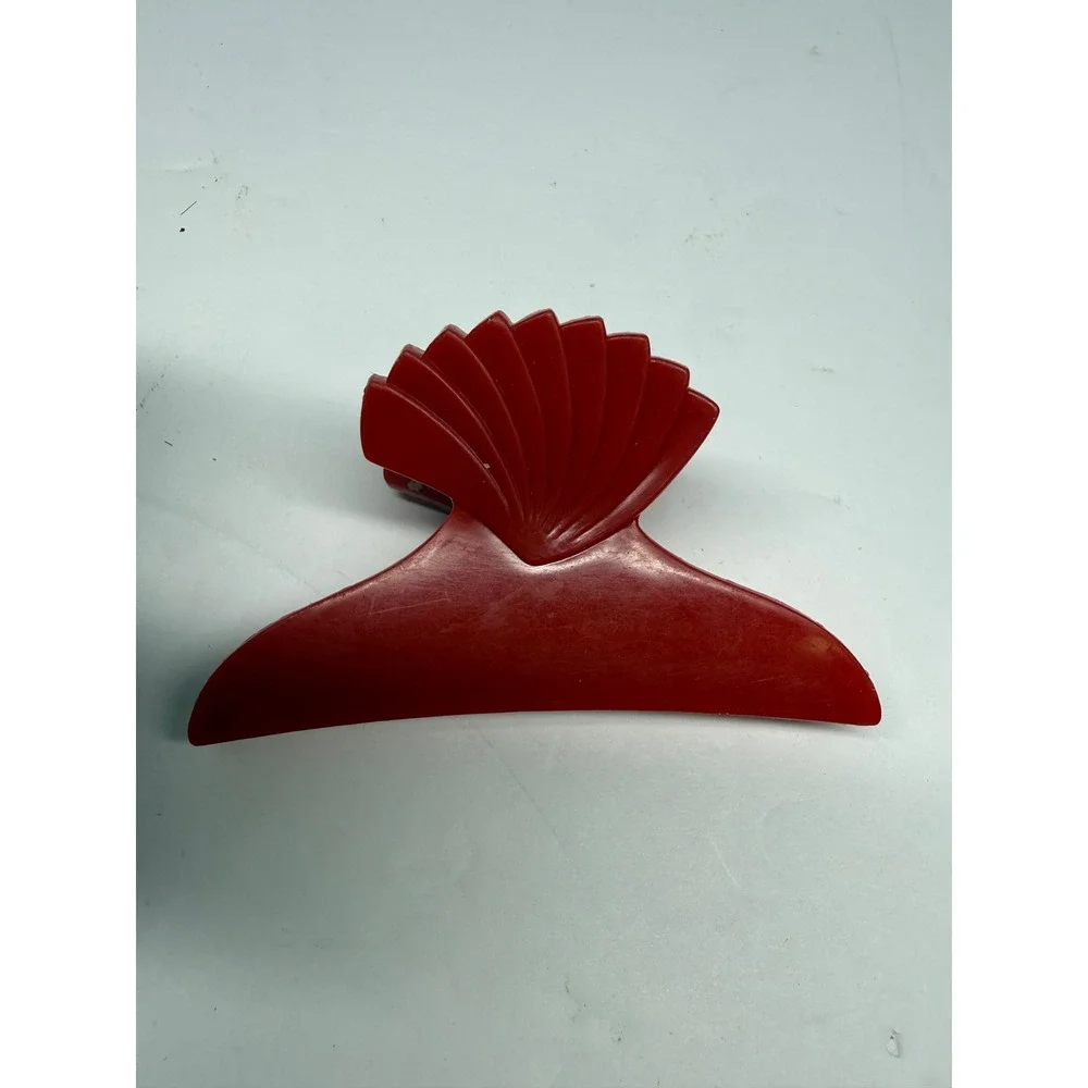 Vintage Red Shell Hair Claw Clip Large Plastic Fan Design Retro Accessory